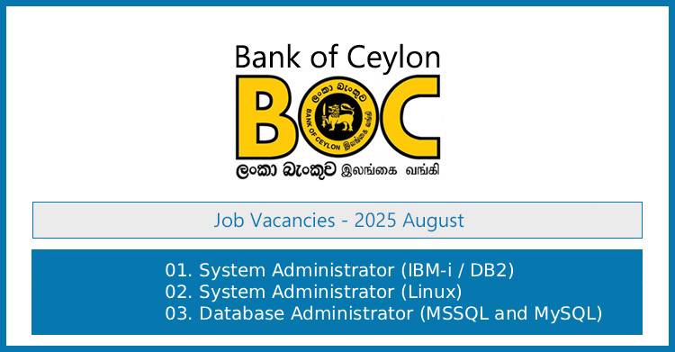 BOC Management and Support Services (Pvt) Ltd – 2025 Job Vacancies for System and Database Administrators
