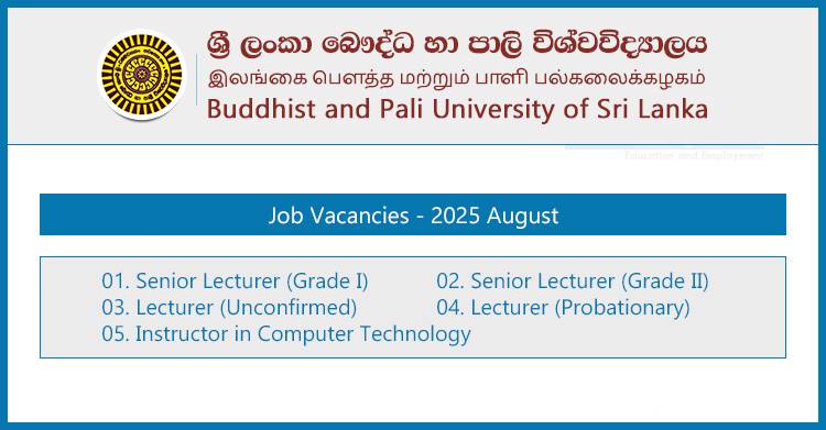 Buddhist and Pali University Academic Vacancies 2025 – Lecturer and Instructor Posts