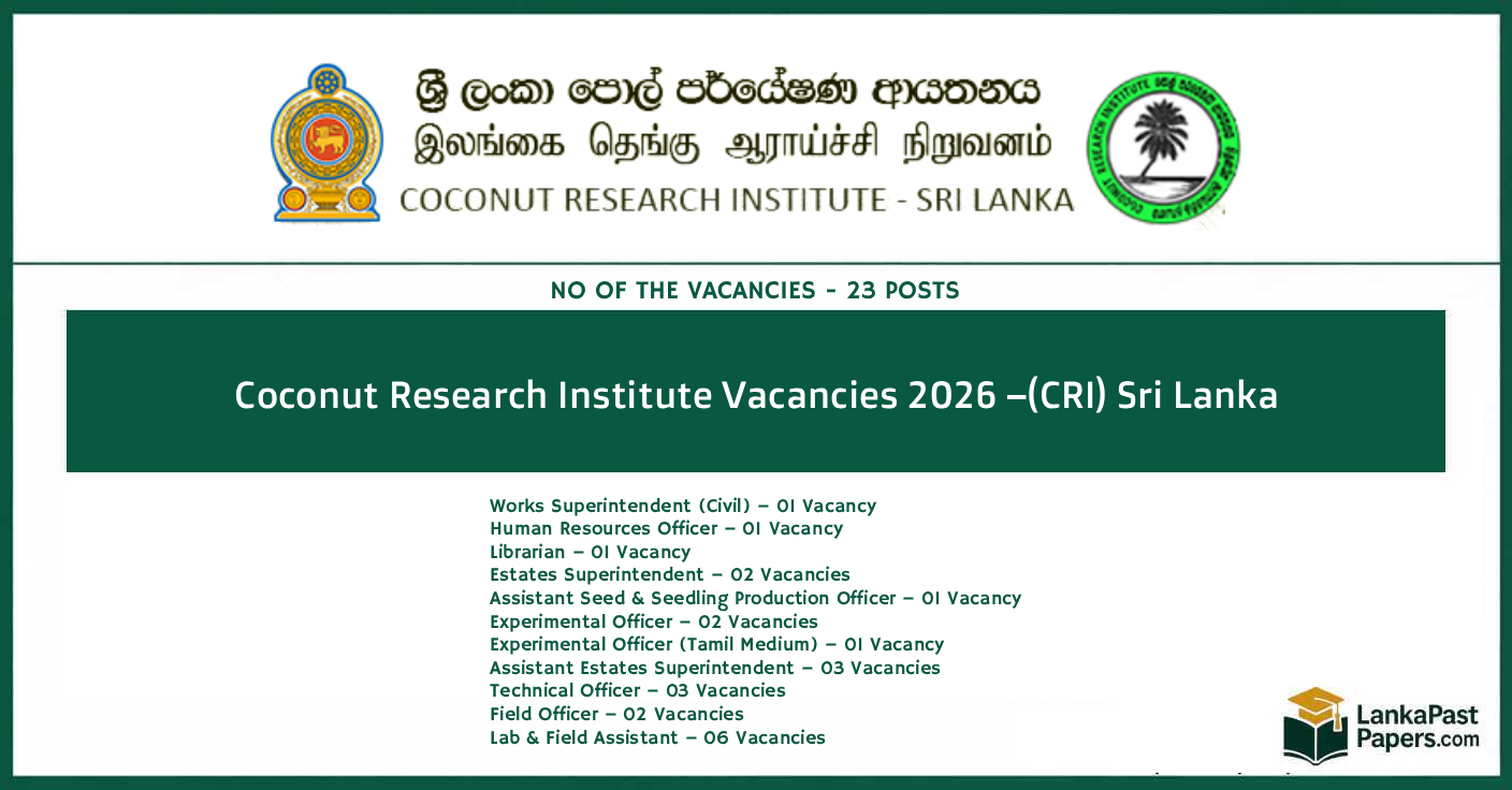 Coconut Research Institute Sri Lanka Jobs 2026 – Apply Online