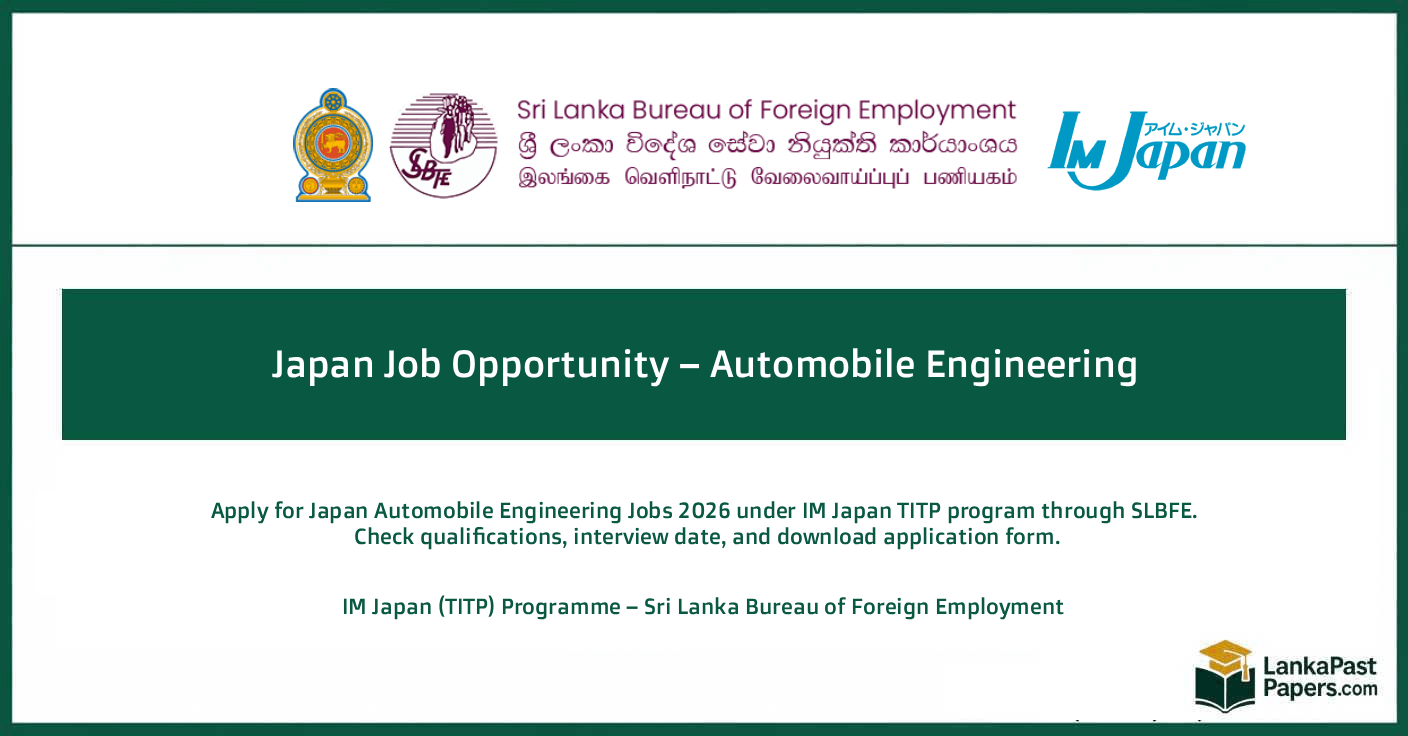 Japan Automobile Engineering Jobs 2026 – SLBFE IM Japan