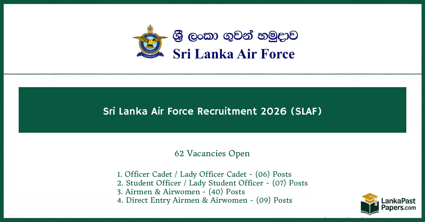 Sri Lanka Air Force Jobs 2026 – 62 Vacancies Apply Online