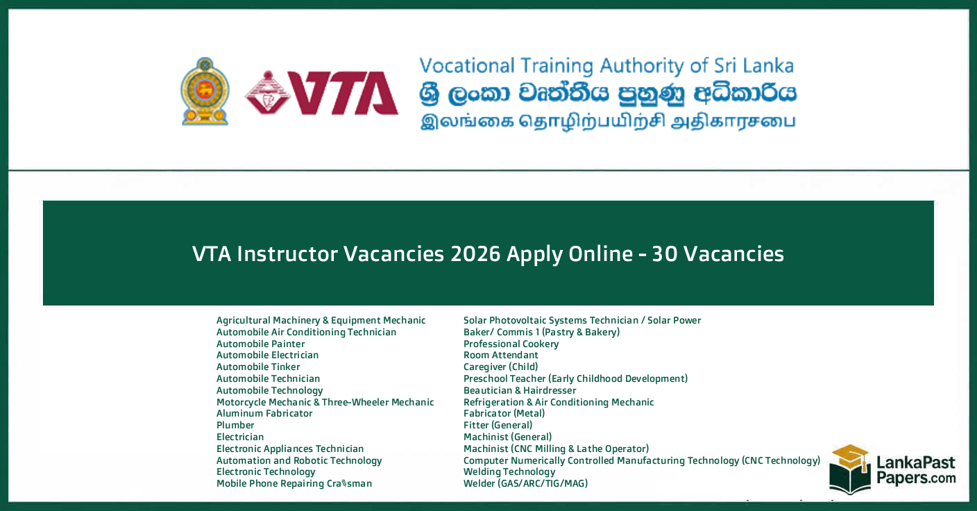 VTA Instructor Vacancies 2026 – Apply Online Now