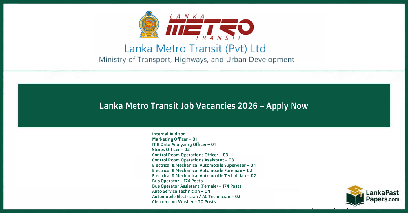  Lanka Metro Transit Job Vacancies 2026 – Apply Now