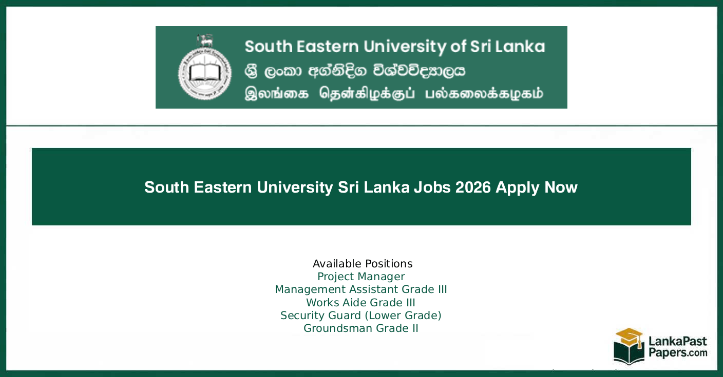 South Eastern University Sri Lanka Jobs 2026 Apply Now