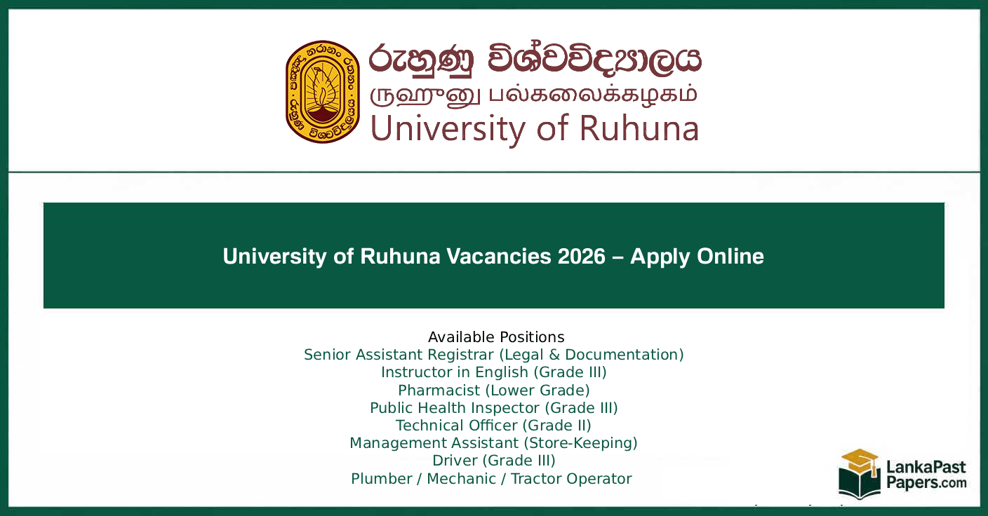 University of Ruhuna Vacancies 2026 – Apply Online