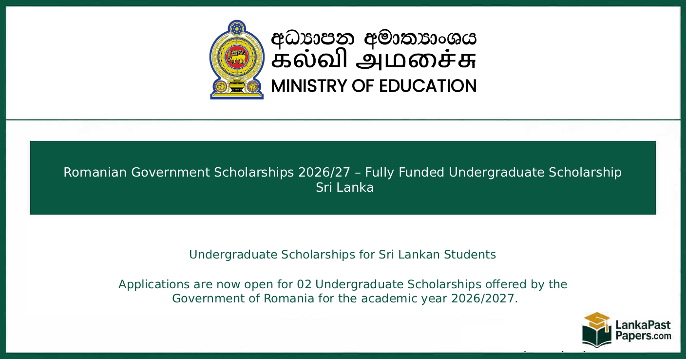 Romanian Government Scholarships 2026/27 – Fully Funded Scholarship for Sri Lanka (Apply Online)