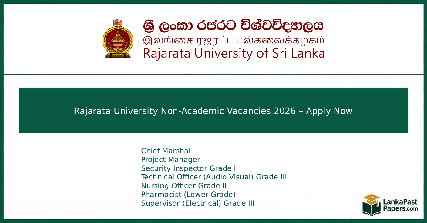 Rajarata University Non-Academic Vacancies 2026 Sri Lanka – Apply Now