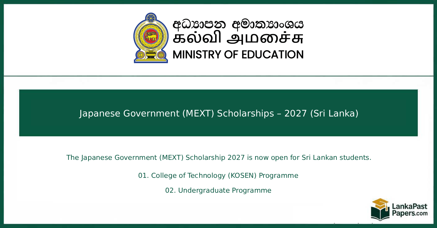 Japanese Government (MEXT) Scholarship 2027 Sri Lanka – Apply Online Fully Funded