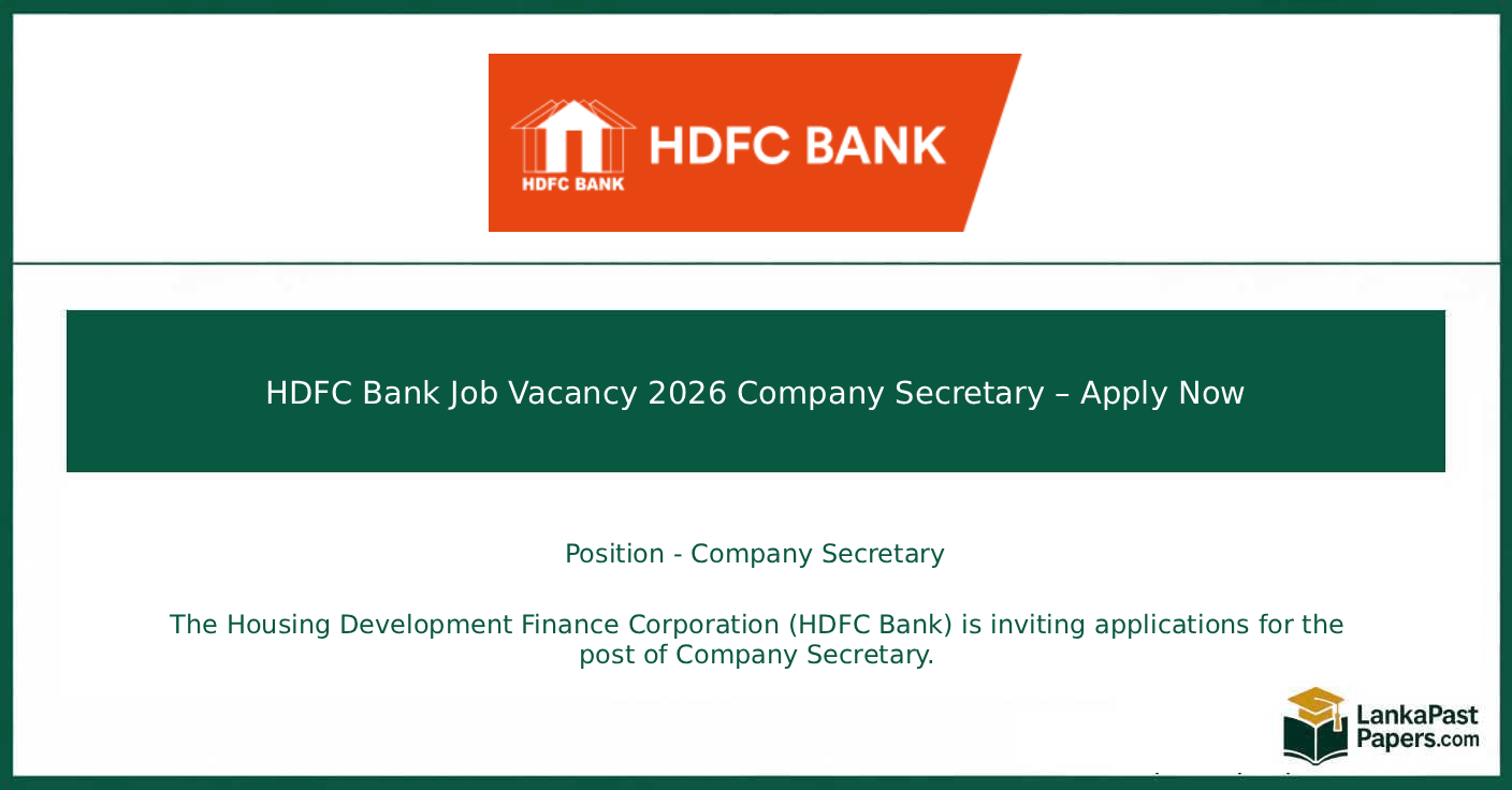 HDFC Bank Job Vacancy 2026 Company Secretary – Apply Now