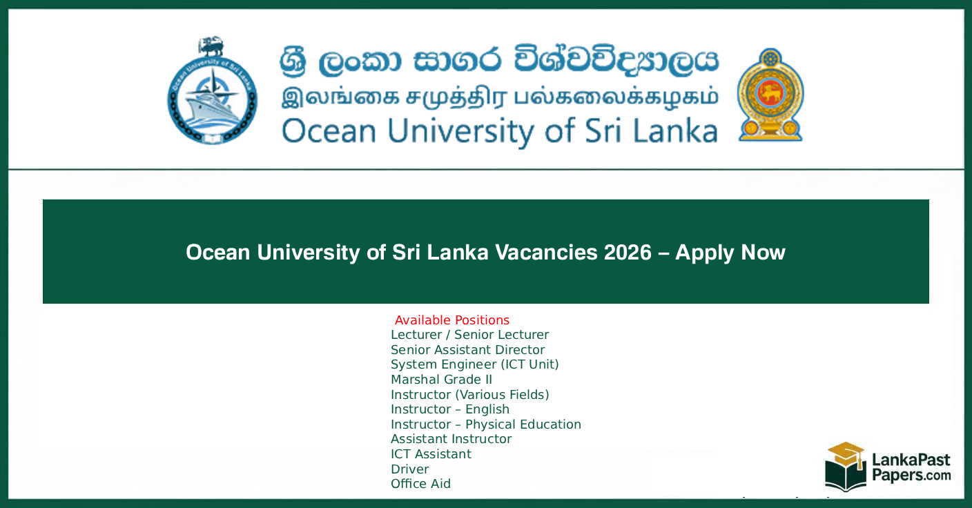 Ocean University of Sri Lanka Vacancies 2026 – Apply Now