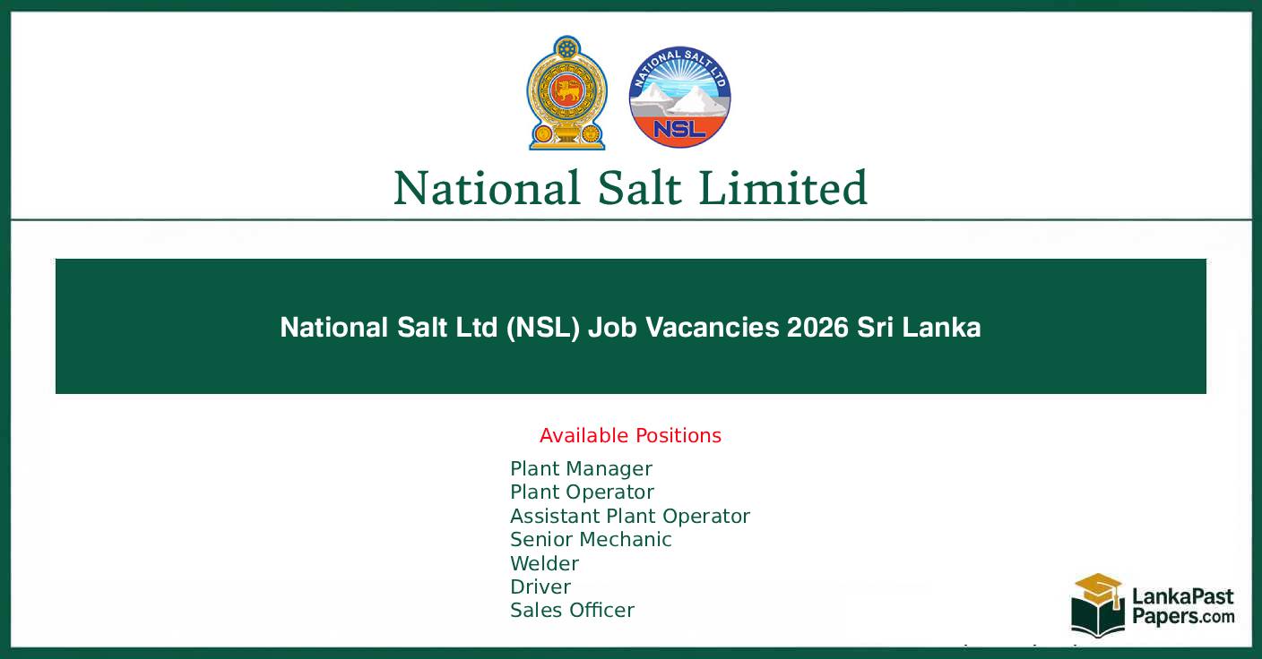 National Salt Ltd (NSL) Job Vacancies 2026 Sri Lanka
