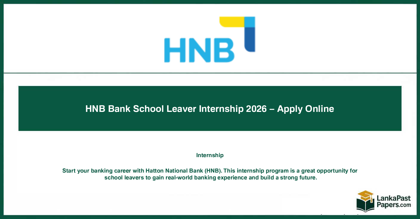 HNB Bank School Leaver Internship 2026 – Apply Online