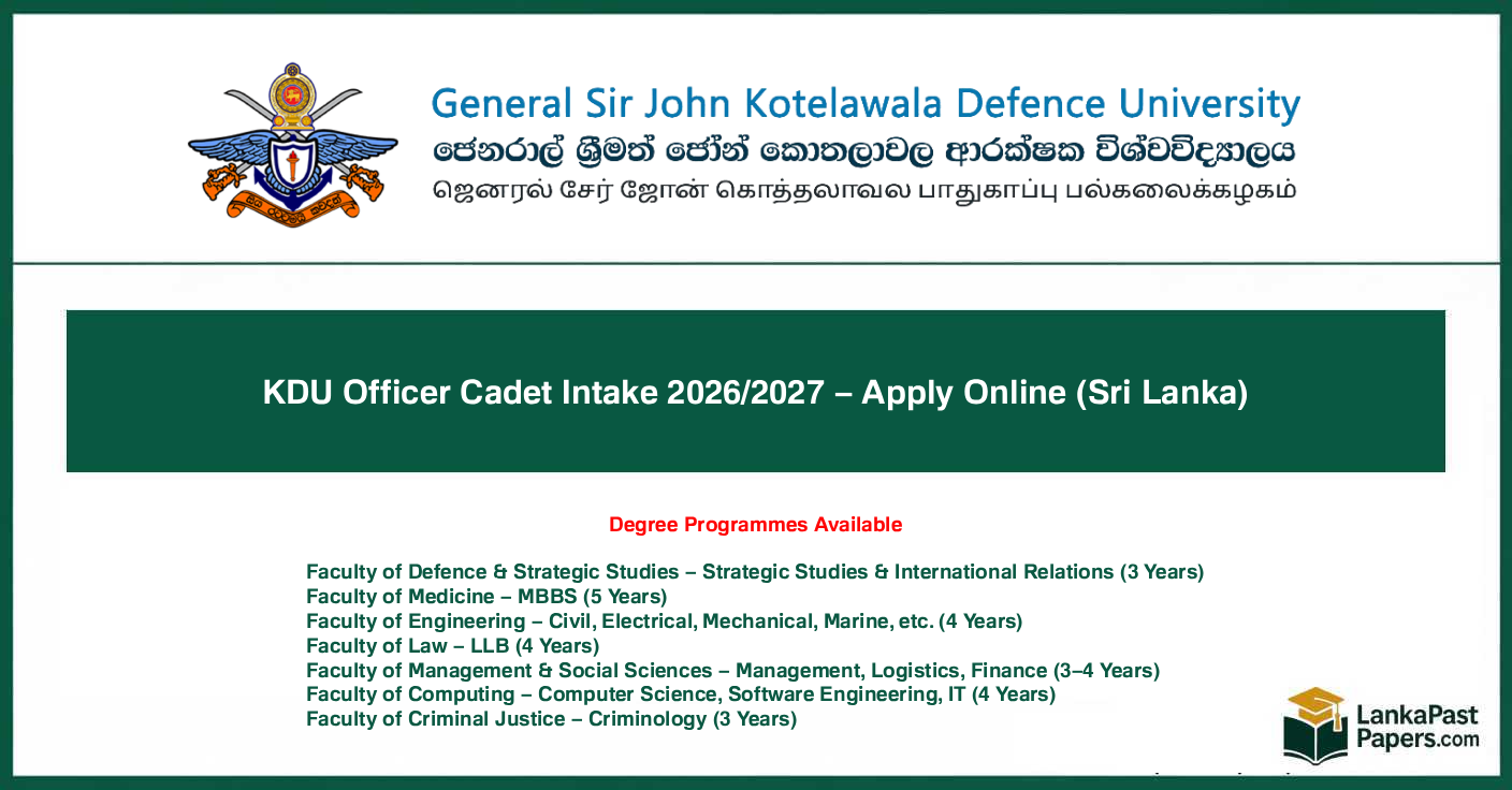 KDU Officer Cadet Intake 2026/2027 – Apply Online (Sri Lanka)
