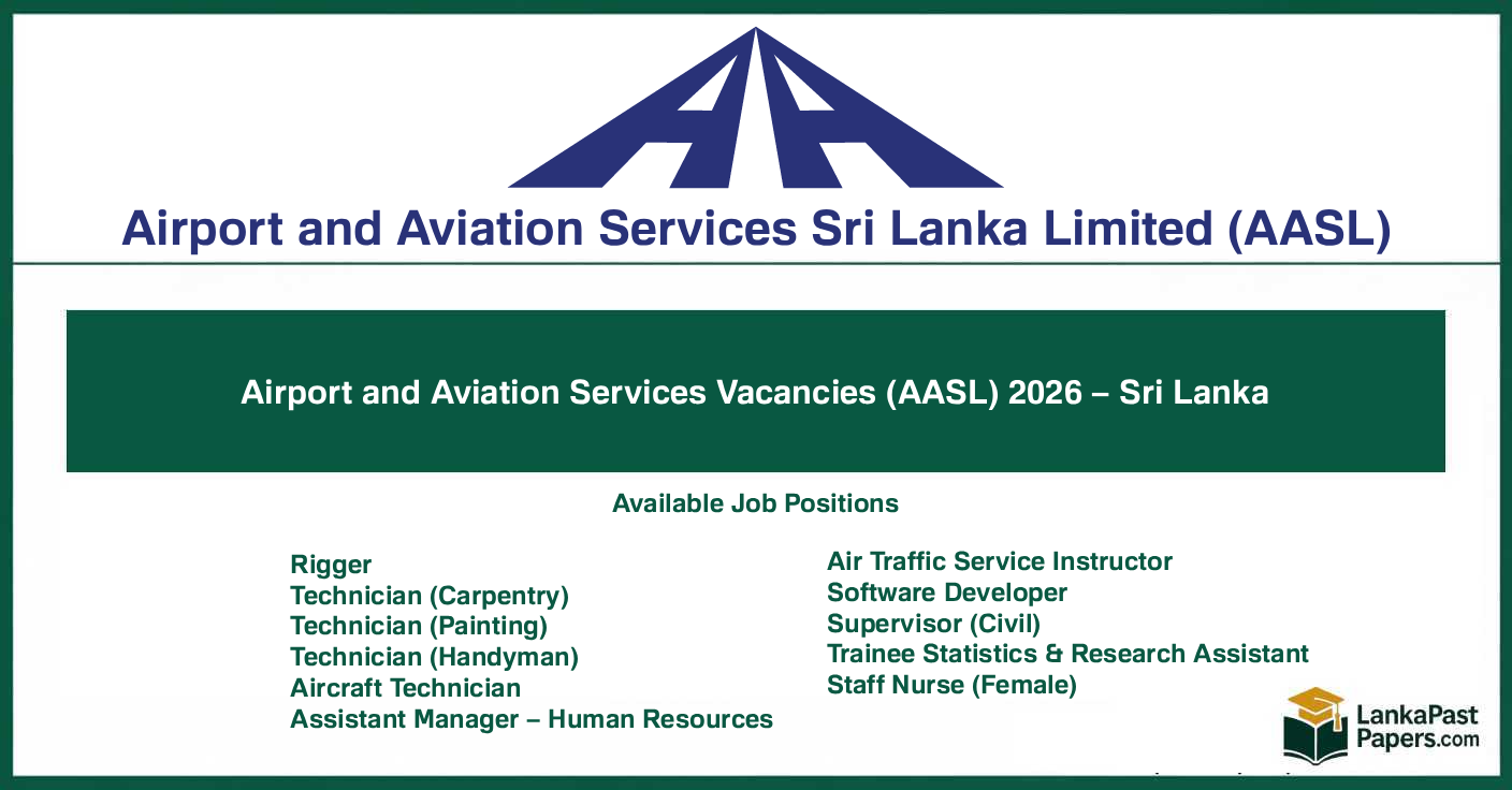 Airport and Aviation Services Vacancies (AASL) 2026 – Sri Lanka