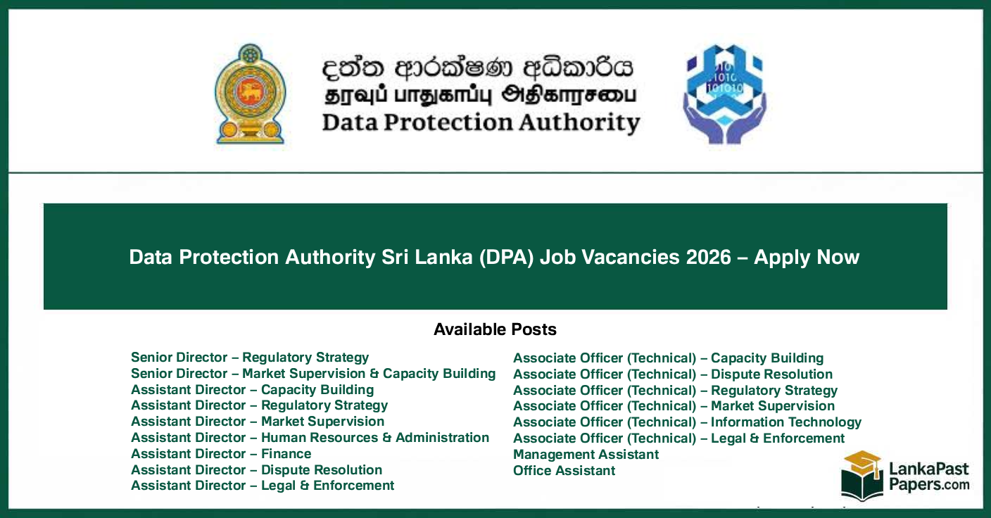Data Protection Authority Sri Lanka (DPA) Job Vacancies 2026 – Apply Now