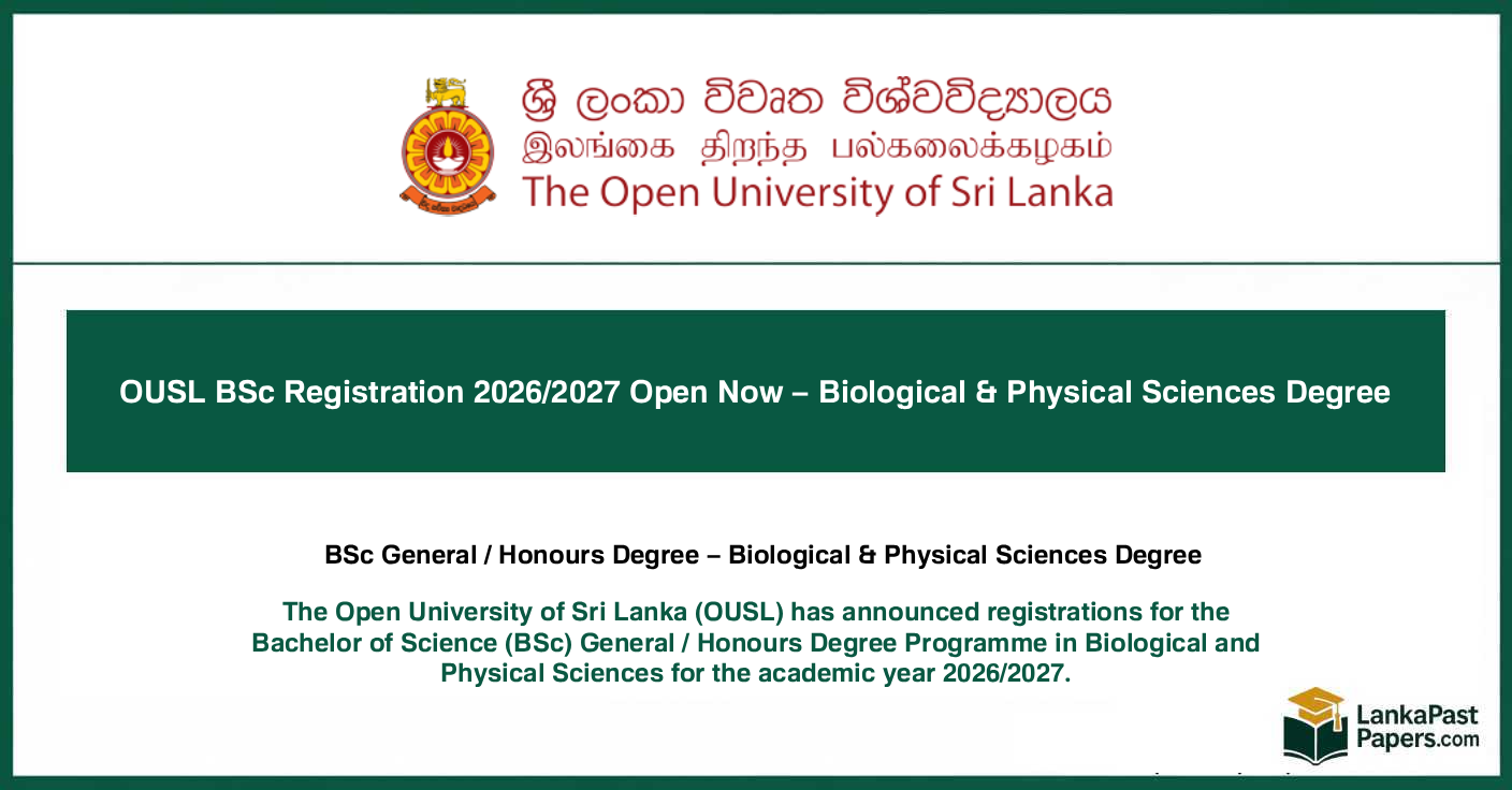 Open University (OUSL) BSc Degree Registration 2026/2027 – Apply Now
