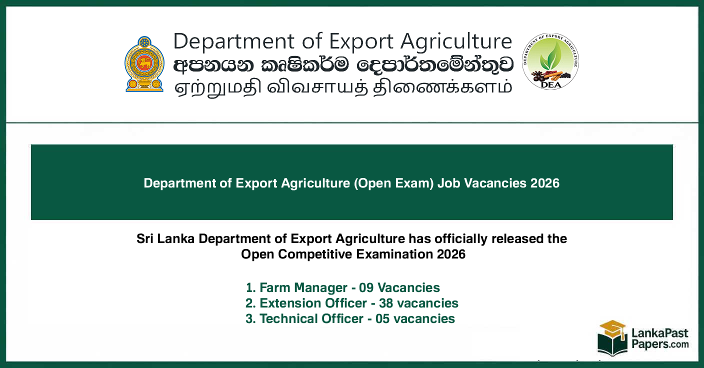 Department of Export Agriculture (Open Exam) Job Vacancies 2026
