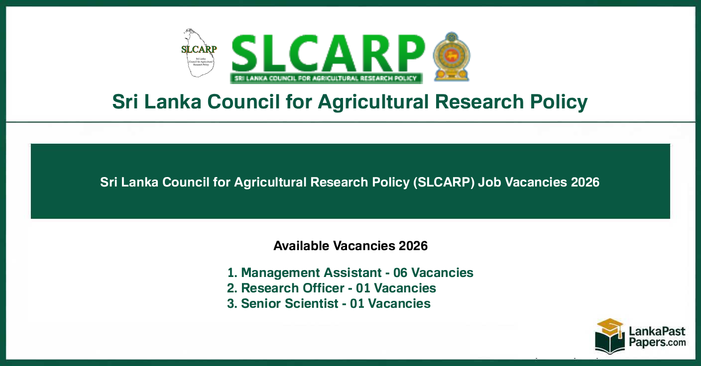 Sri Lanka Council for Agricultural Research Policy (SLCARP) Job Vacancies 2026