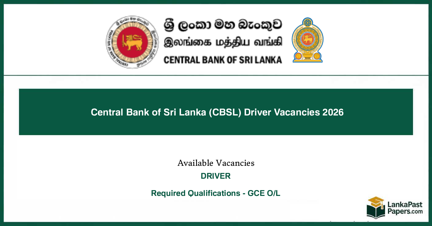 Central Bank of Sri Lanka (CBSL) Driver Vacancies 2026