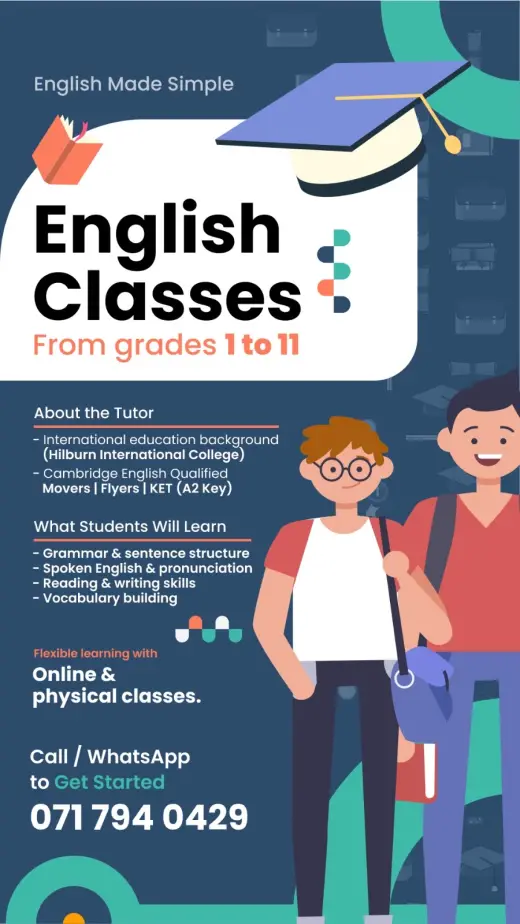 English classes for grades 1 to 11 