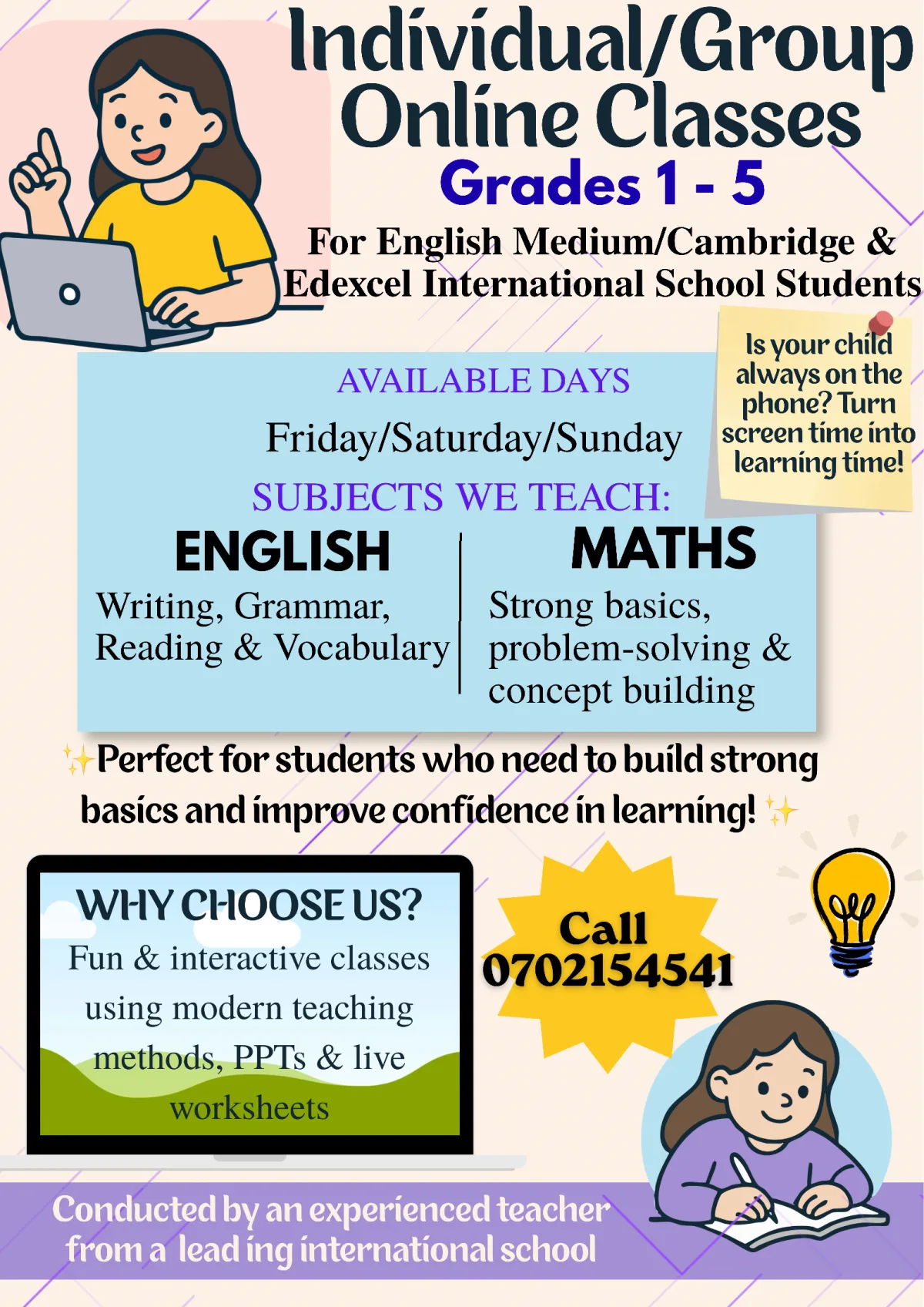 Primary Maths & English Online class 