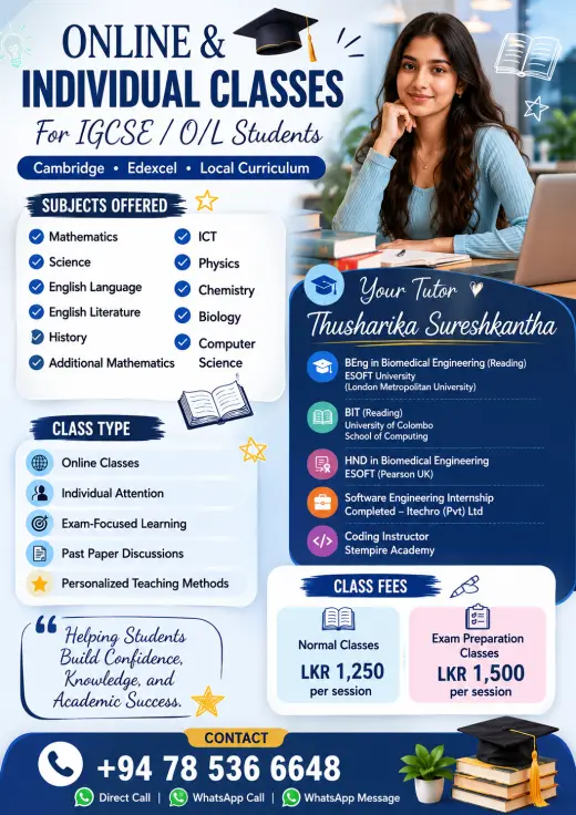 Cambridge Edexcel Local Curriculum ONLINE & INDIVIDUAL CLASSES FOR IGCSE / O/L STUDENTS