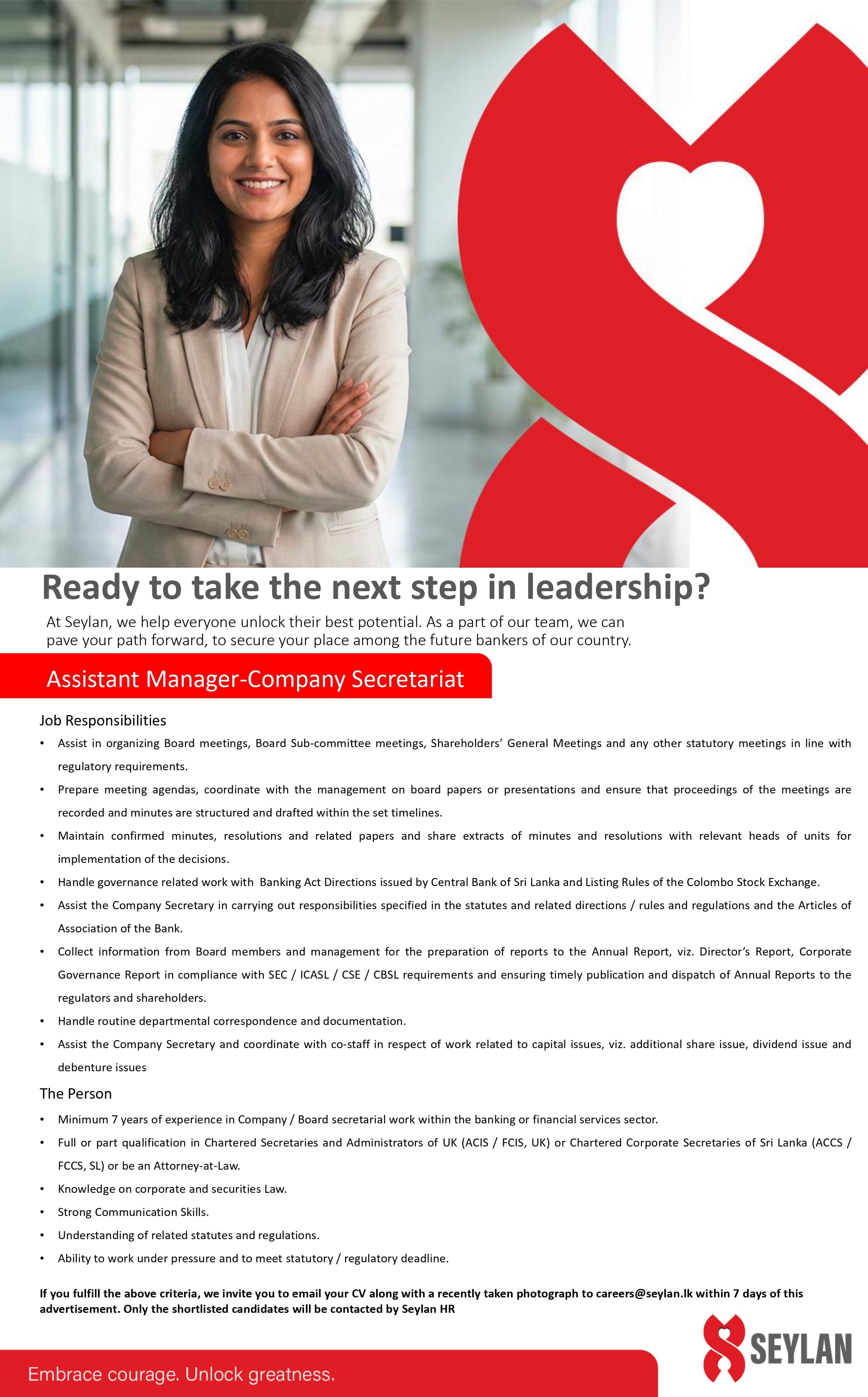 Assistant Manager Company Secretariat Job Vacancy 2026 Seylan Bank Sri Lanka