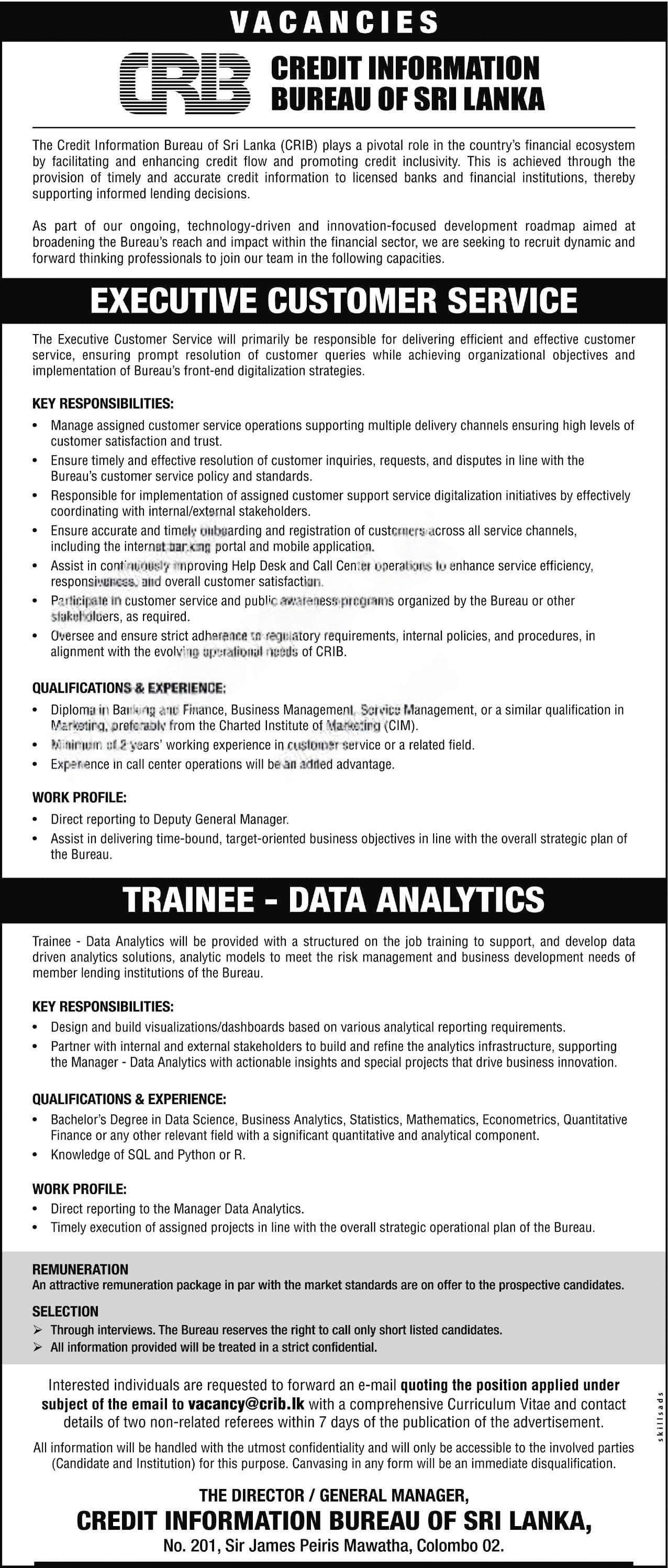 CRIB Sri Lanka Vacancies 2026