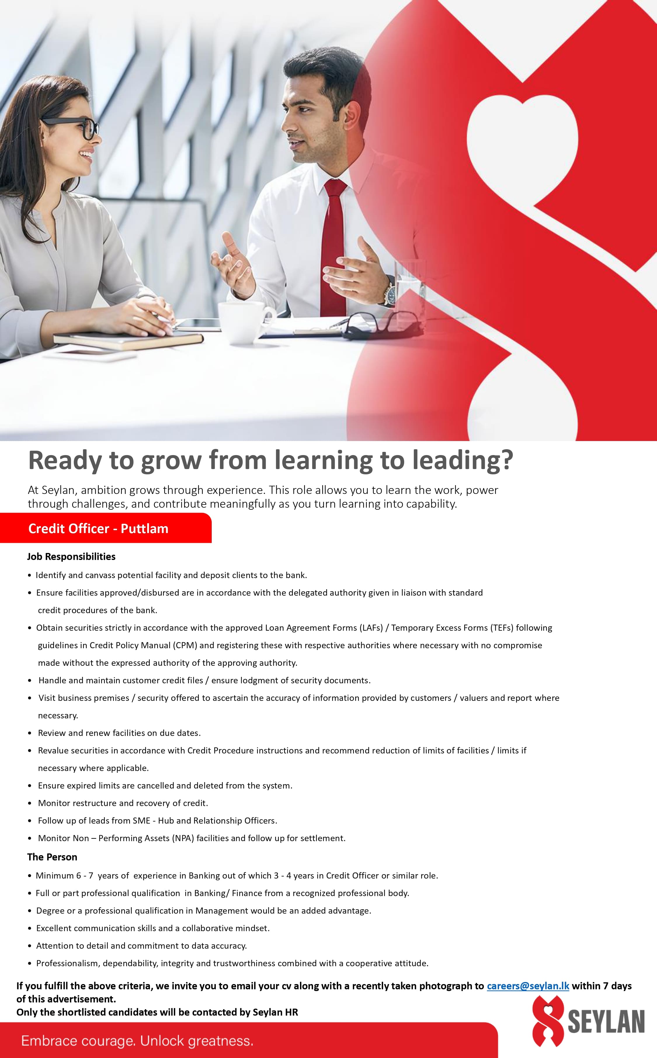 Seylan Bank Credit Officer Puttalam Vacancy 2026