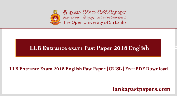 LLB Entrance Exam 2018 English Past Paper OUSL | Free PDF Download