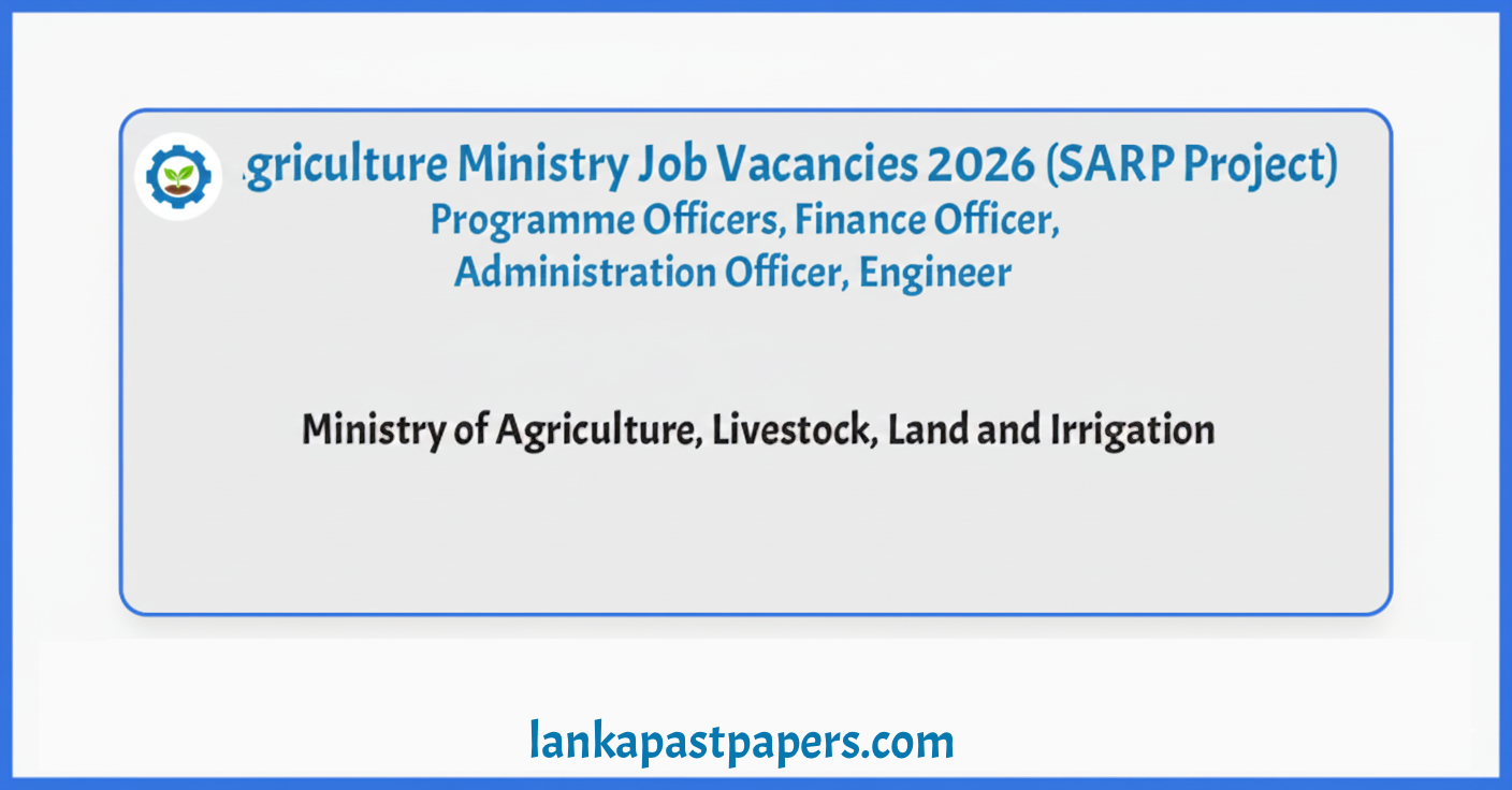 Agriculture Ministry Job Vacancies 2026 (SARP Project) – Programme Officers, Finance Officer, Administration Officer, Engineer
