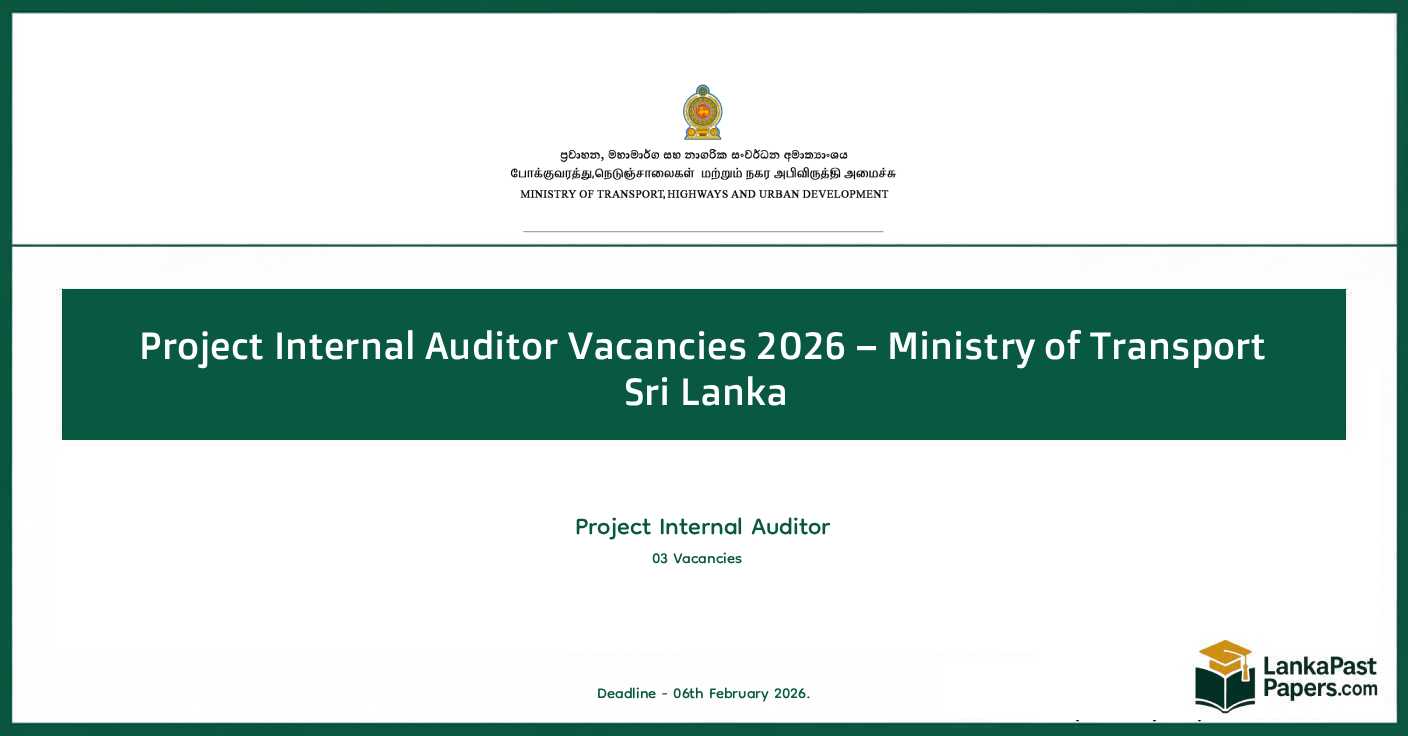 Sri Lanka Govt Project Internal Auditor Vacancies 2026