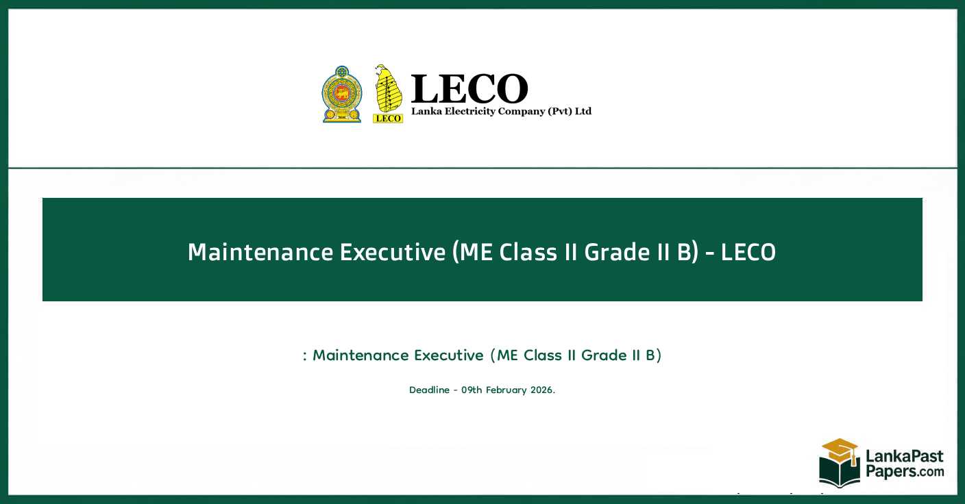 LECO Maintenance Executive Vacancy 2026 – Apply Online Sri Lanka