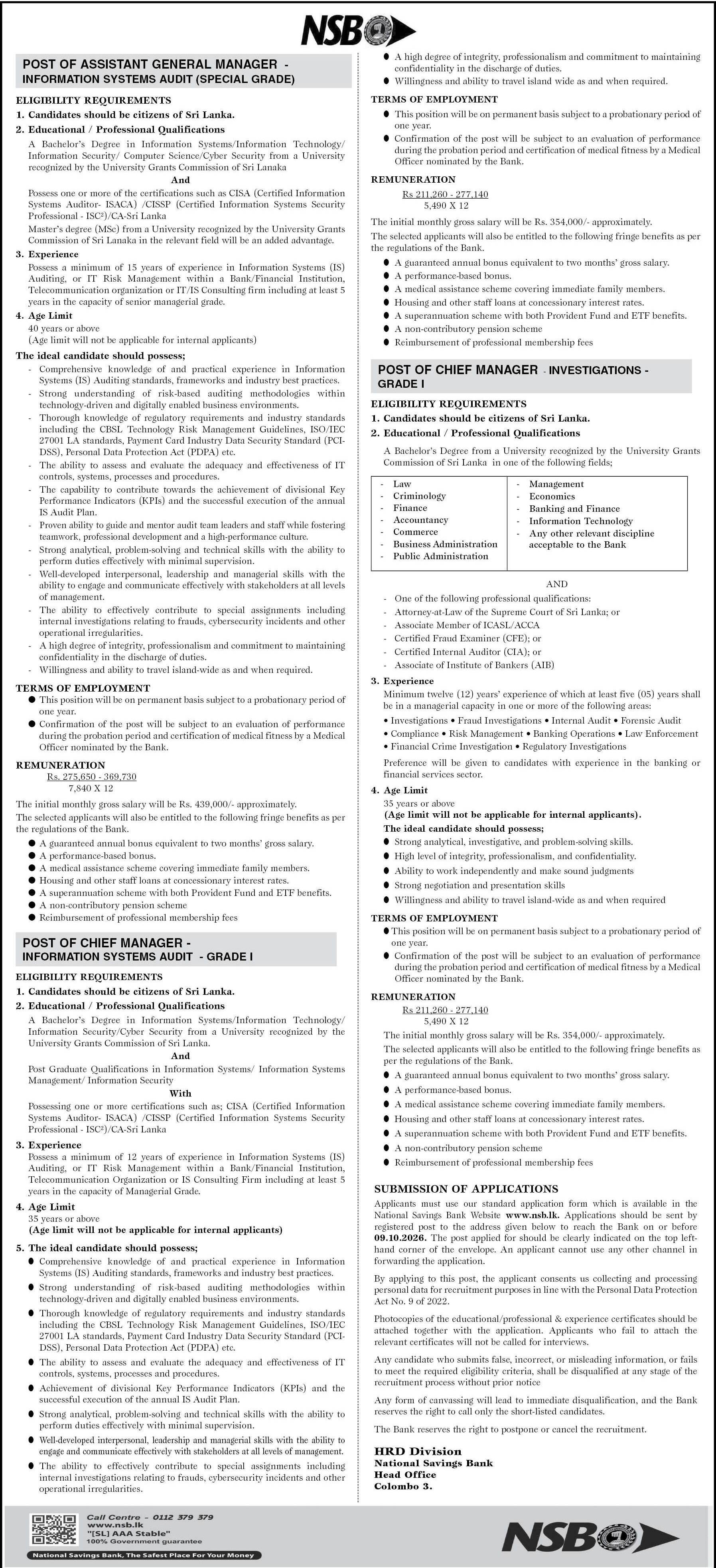 National Savings Bank NSB Job Vacancies 2026 Advertisement Page 1