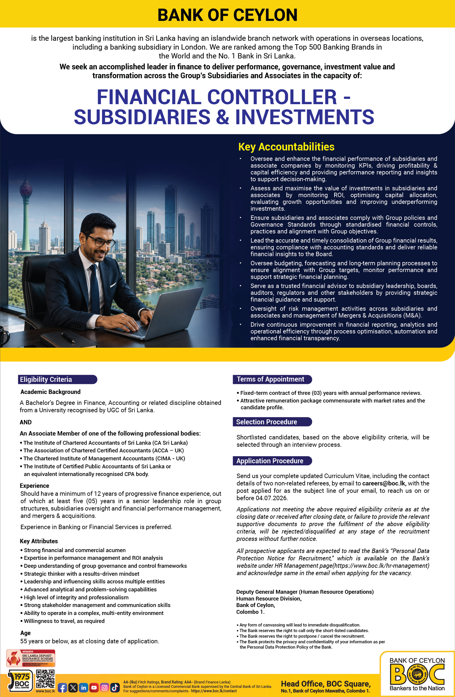 Financial Controller - Subsidiaries & Investments