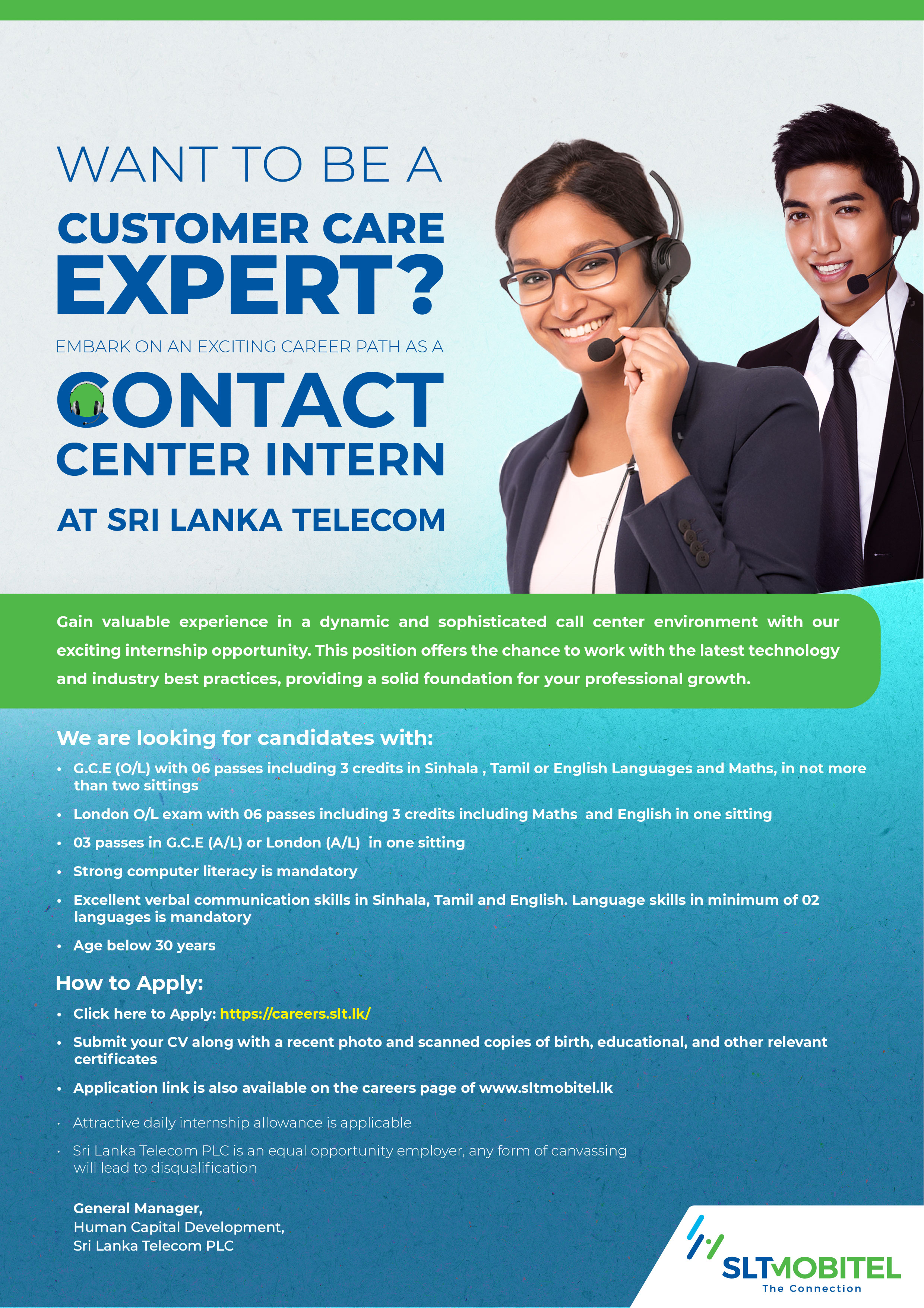 Sri Lanka Telecom Contact Centre Internship 2026