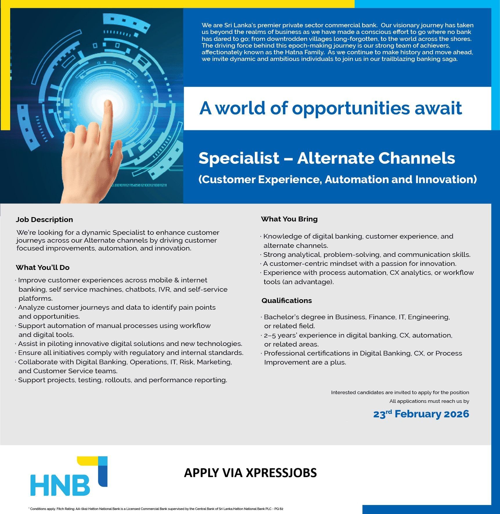 HNB Bank Job Vacancy 2026