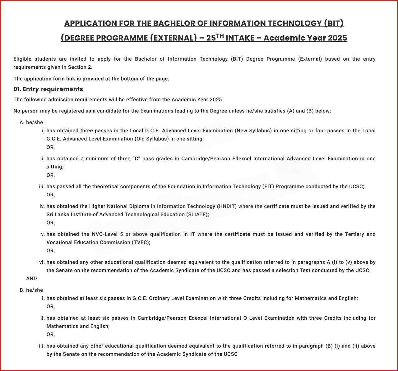 BIT Degree Programme 2025