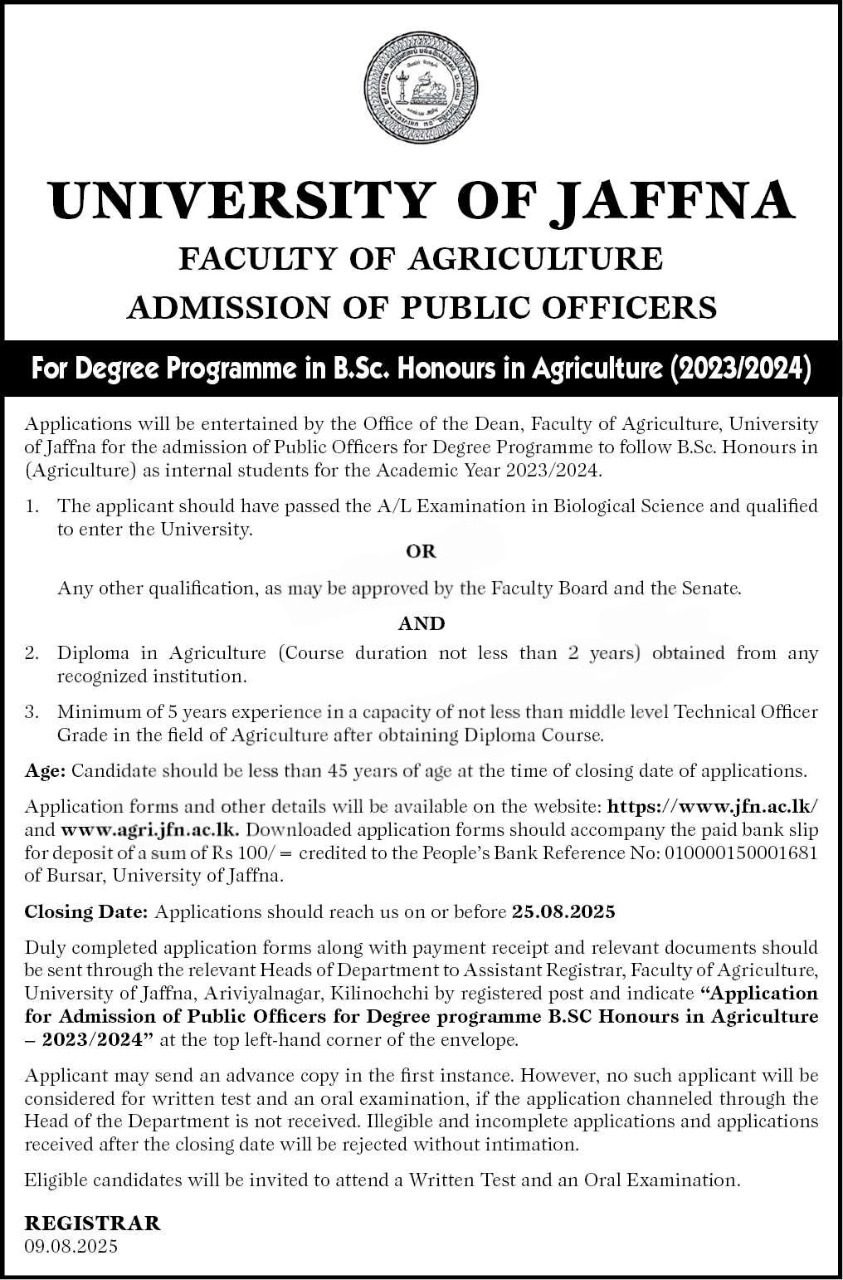 BSc Agriculture Advertisement