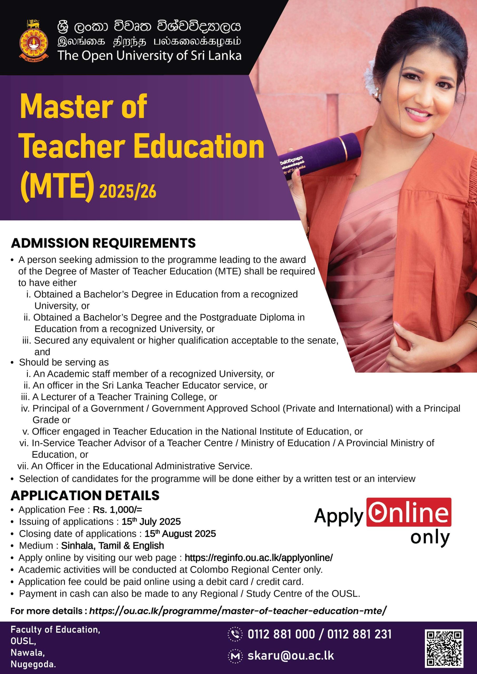 Master of Teacher Education 2025 - OUSL