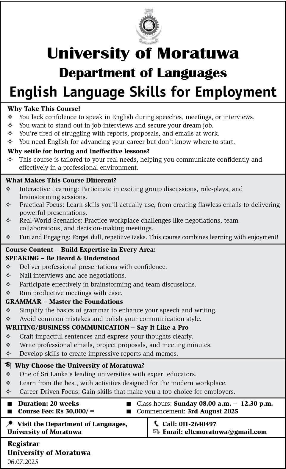 English Course - University of Moratuwa