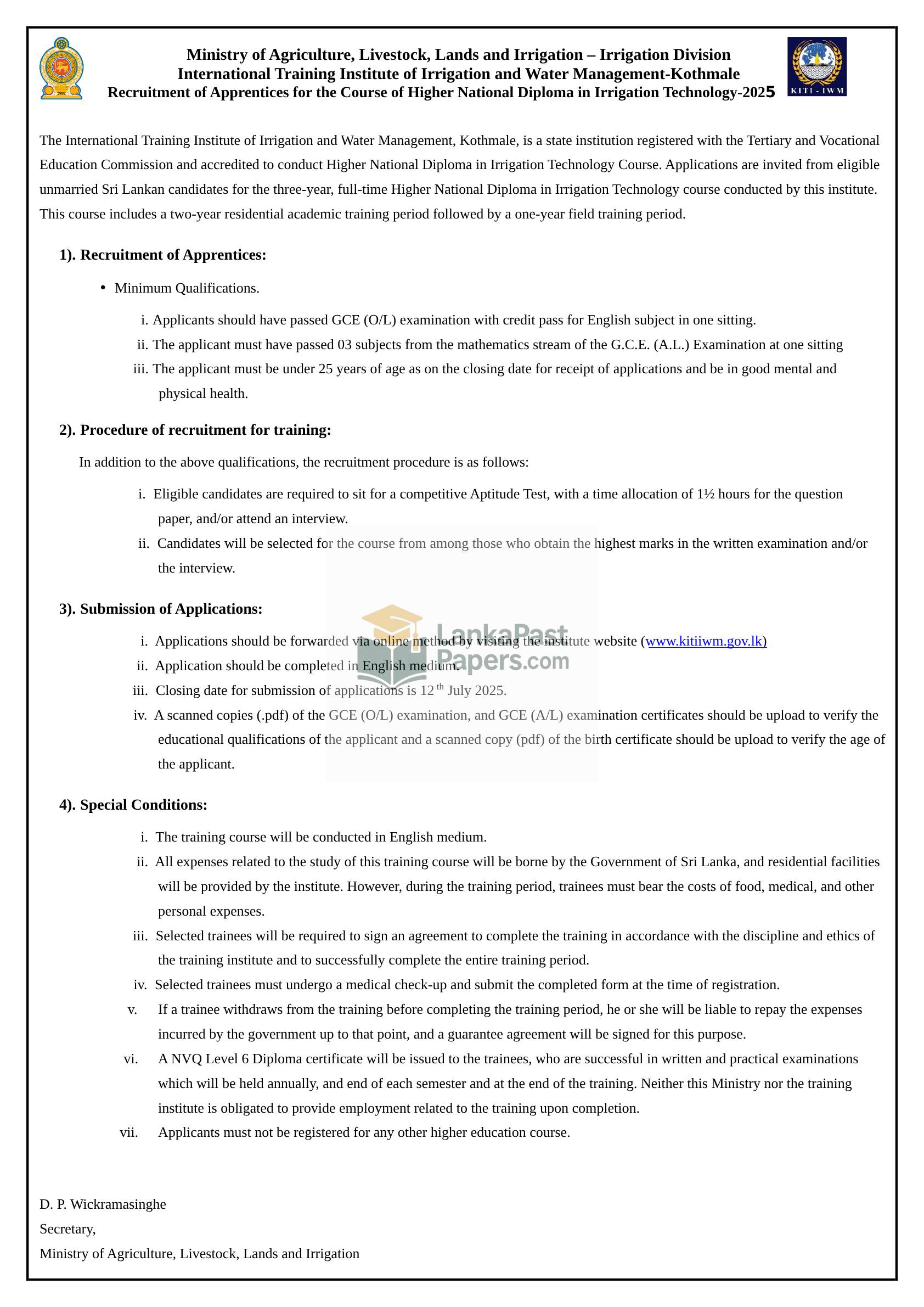 HND in Irrigation Technology