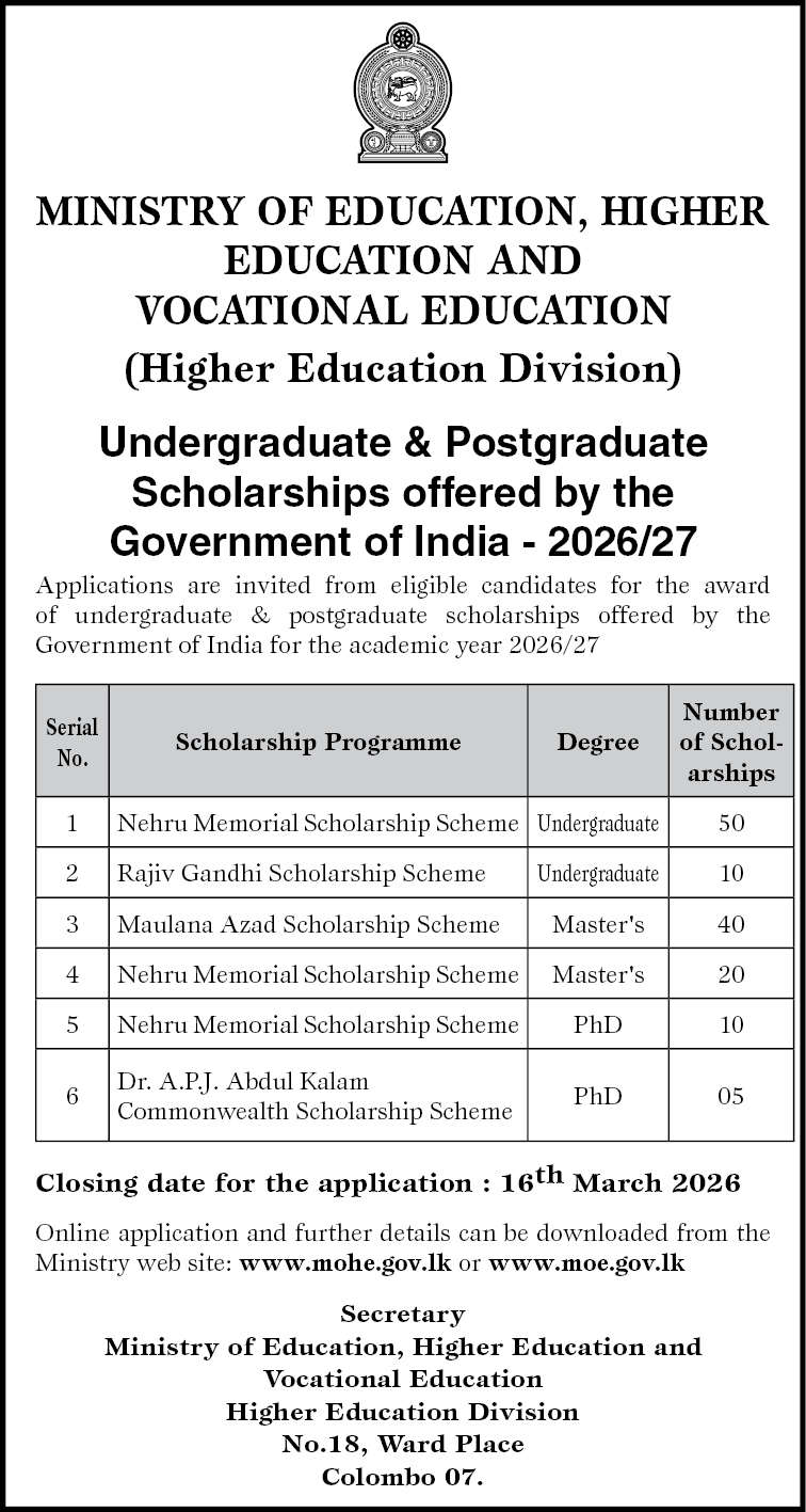 Indian Government Scholarships 2026 Sri Lanka