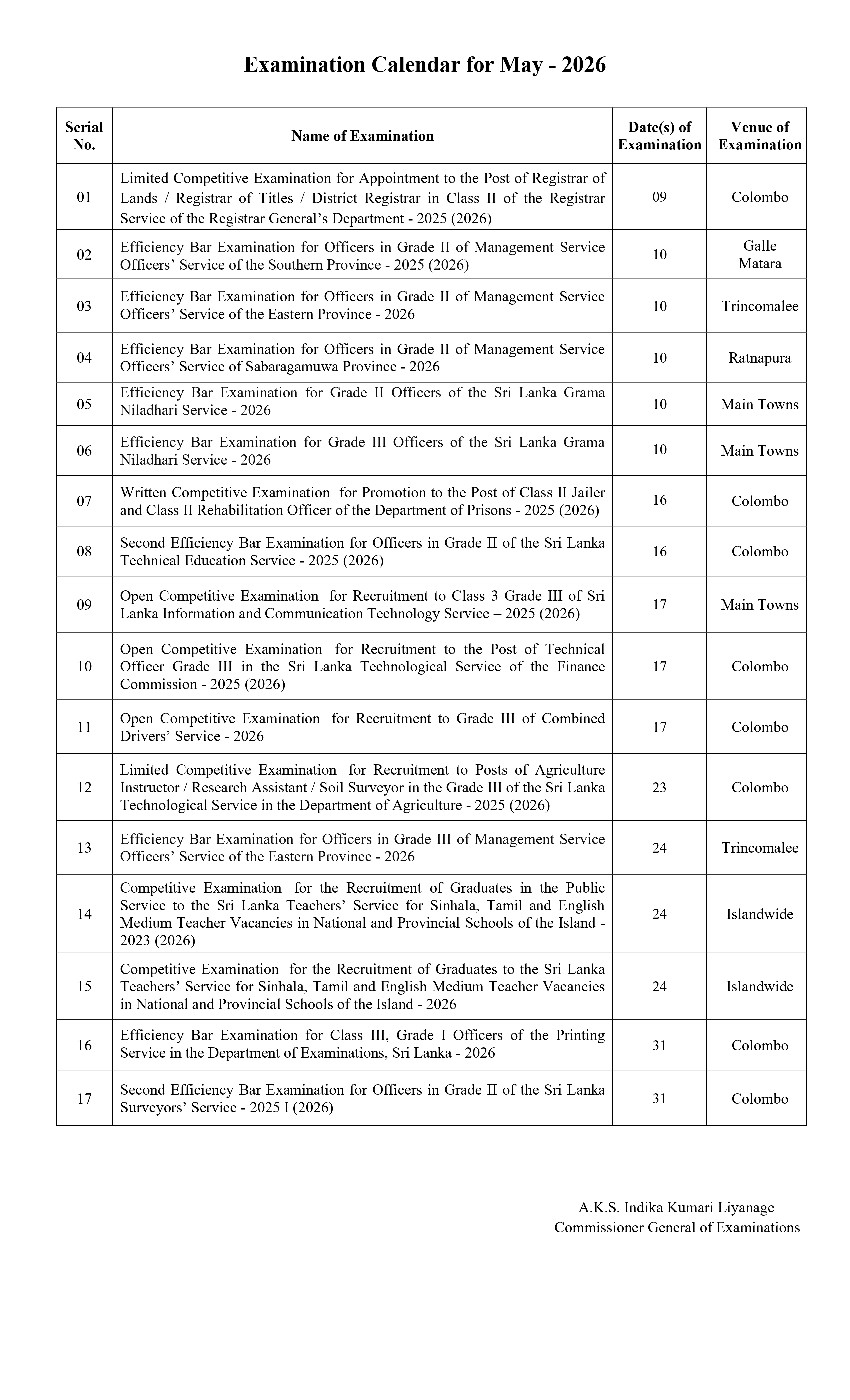 Government Exam Calendar May 2026