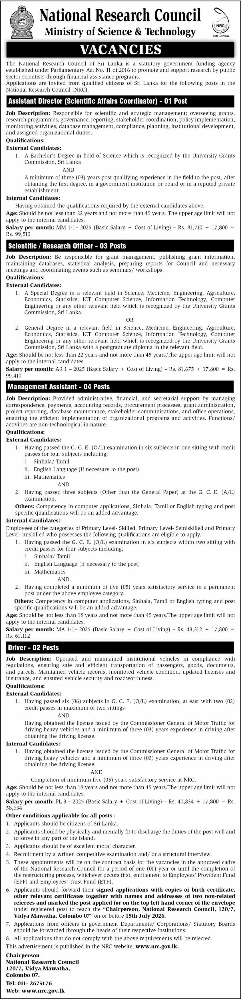 National Research Council NRC Vacancies 2026