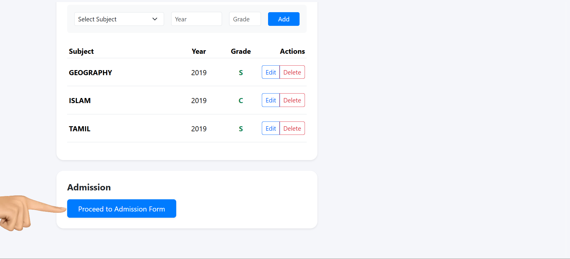 Proceed to Admission Form