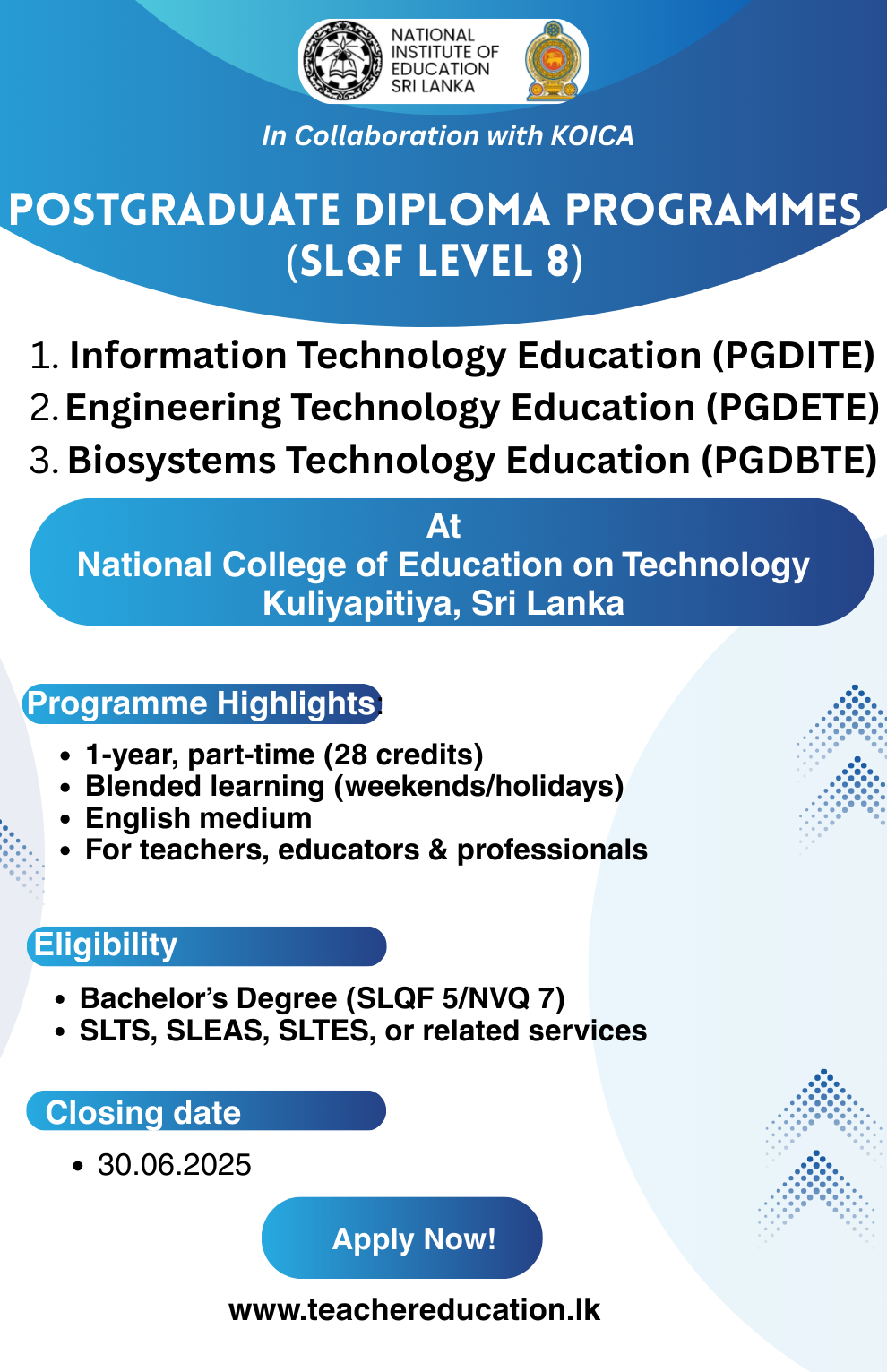 PGDip Technology Education 2025 NIE KOICA
