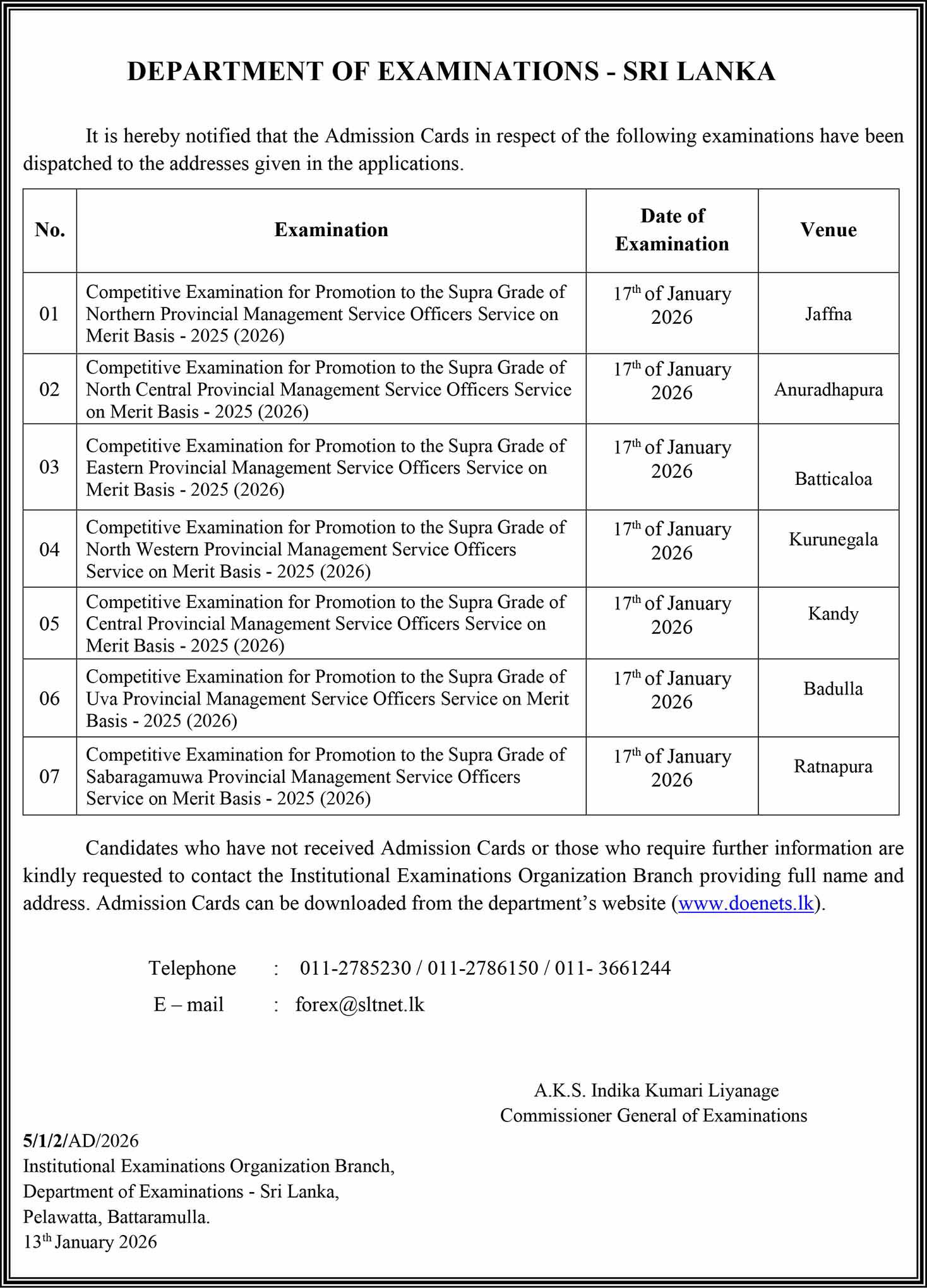 Provincial MSO Supra Merit Basis Exam Admission Card 2026 English Notice