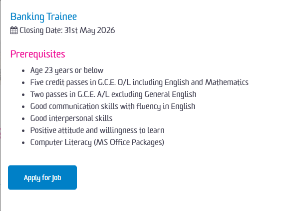 Nations Trust Bank Banking Trainee Vacancies 2026 Sri Lanka