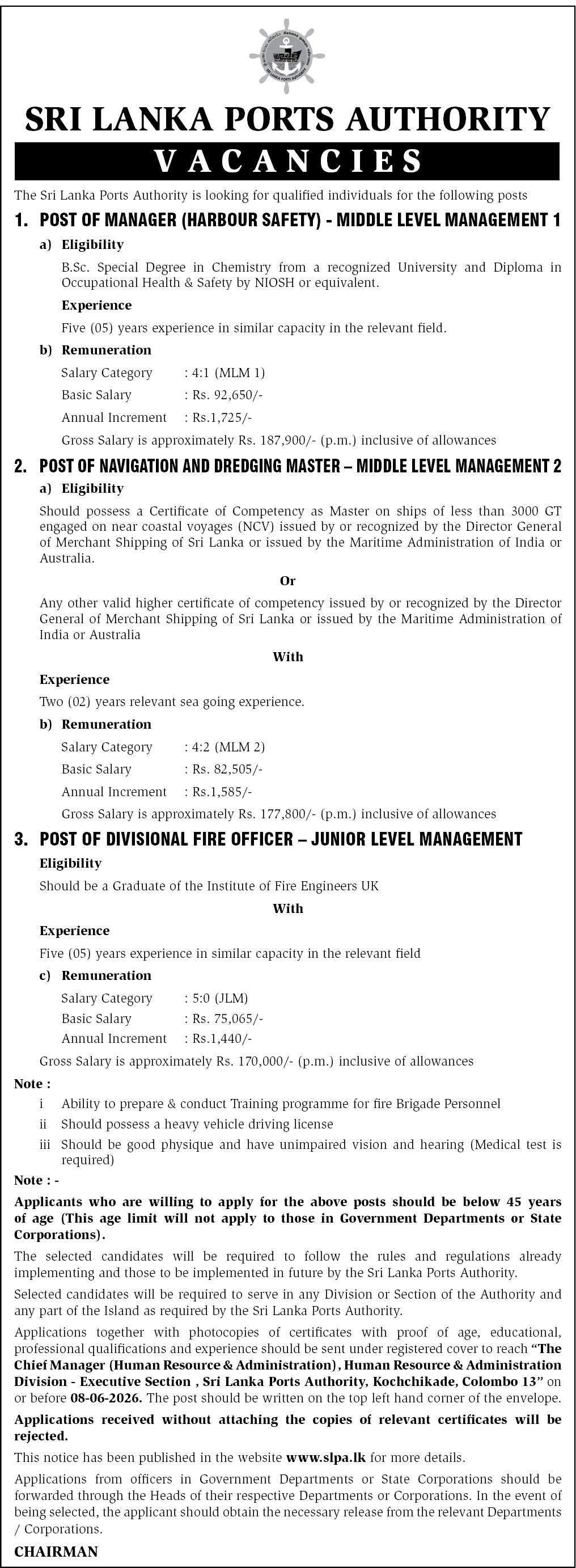 SLPA Vacancies 2026